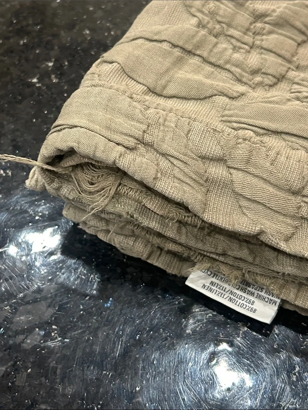 Restoration Hardware Quilted Belgian Linen Distressed Euro Cal King Green/Gray